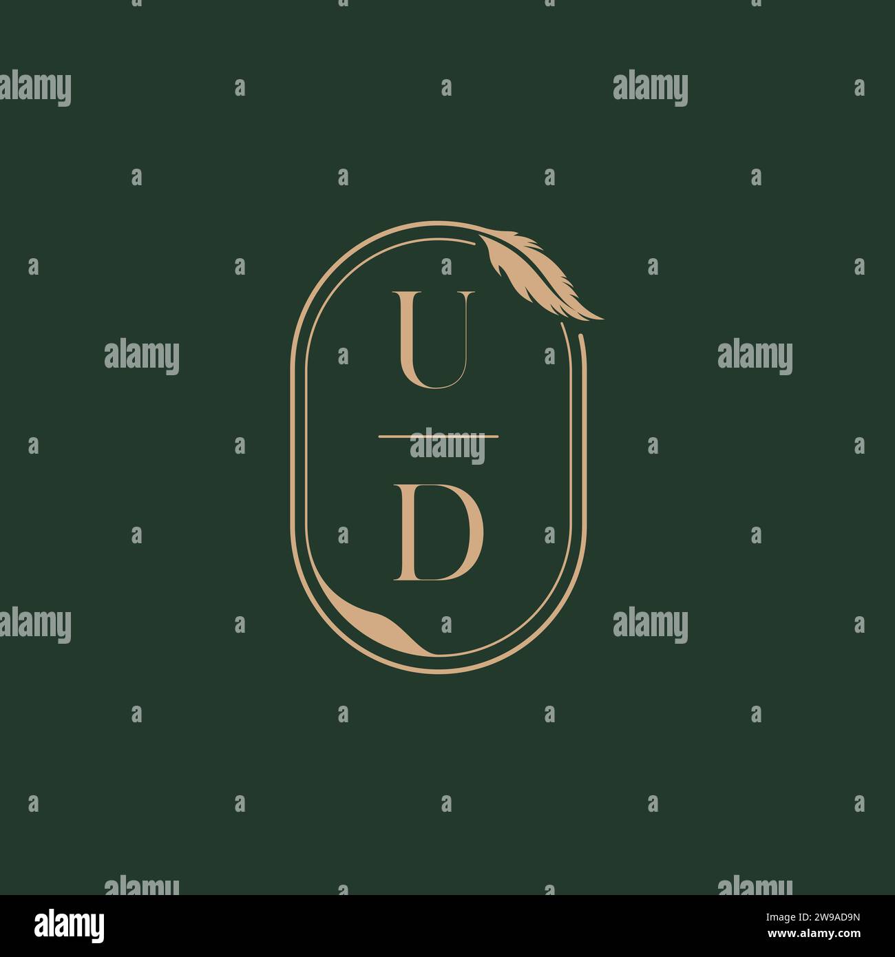 UD feather concept wedding monogram logo design ideas as inspiration Stock Vector