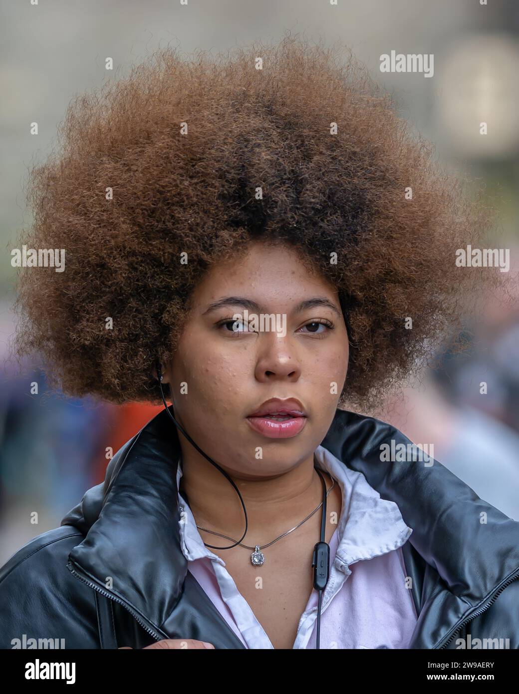 Black lady with afro hair Stock Photo