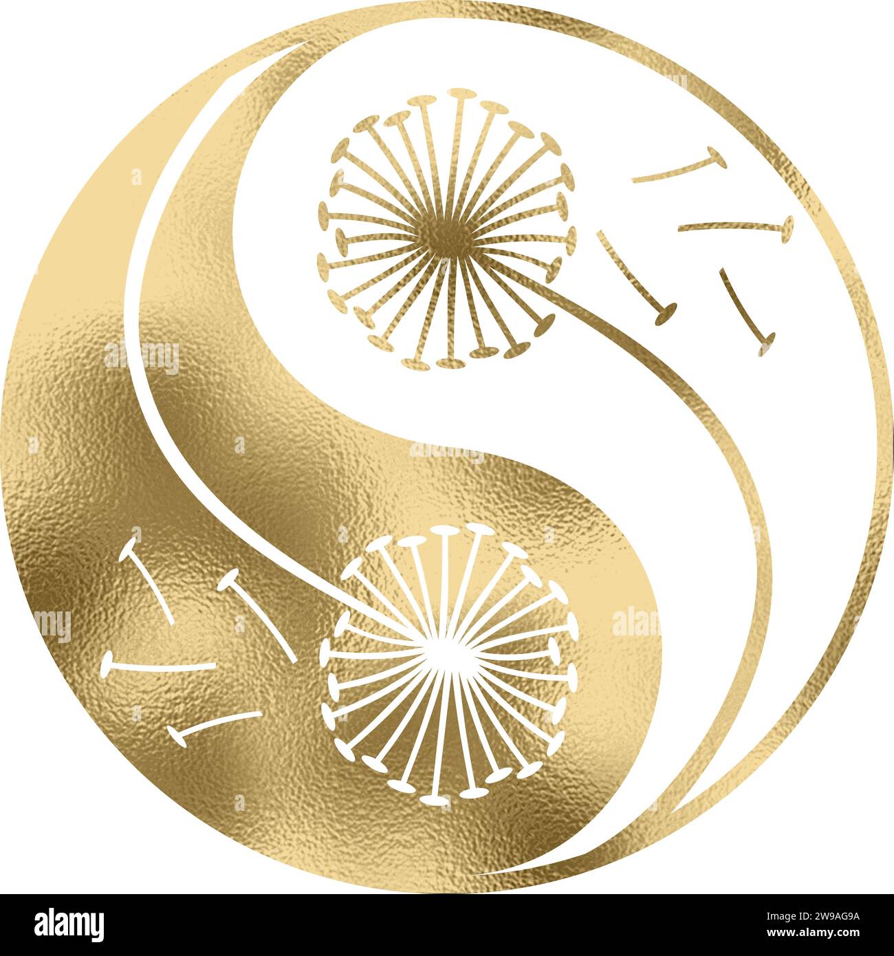 yin yang with dandelion in gold with transparent background Stock ...