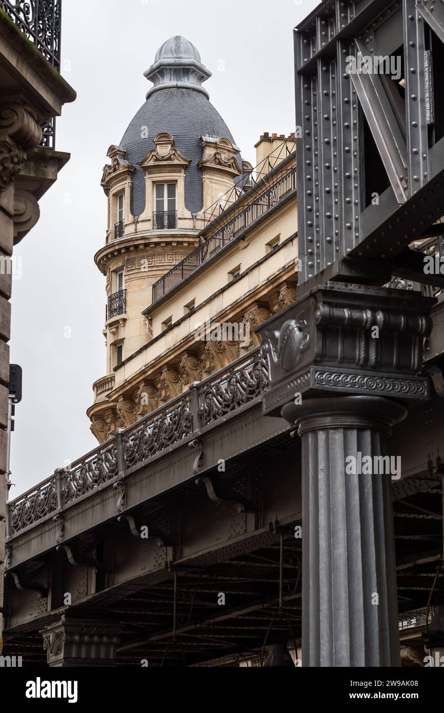Bir Hakeim bridge near Passy station in Paris - France Stock Photo