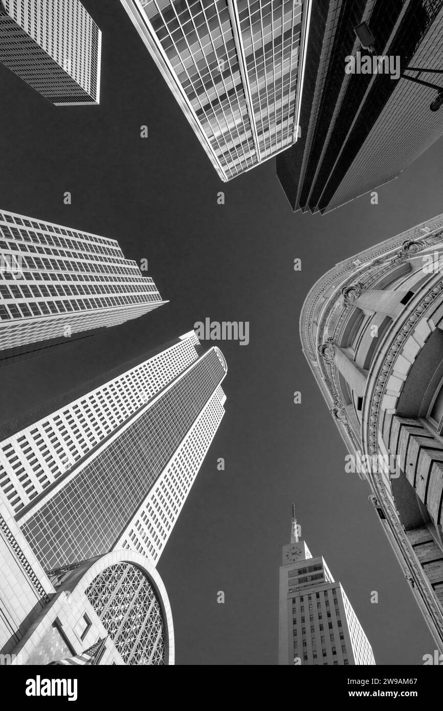 modern skyscraper downtown in Dallas, Texas, USA in fisheye perspective Stock Photo