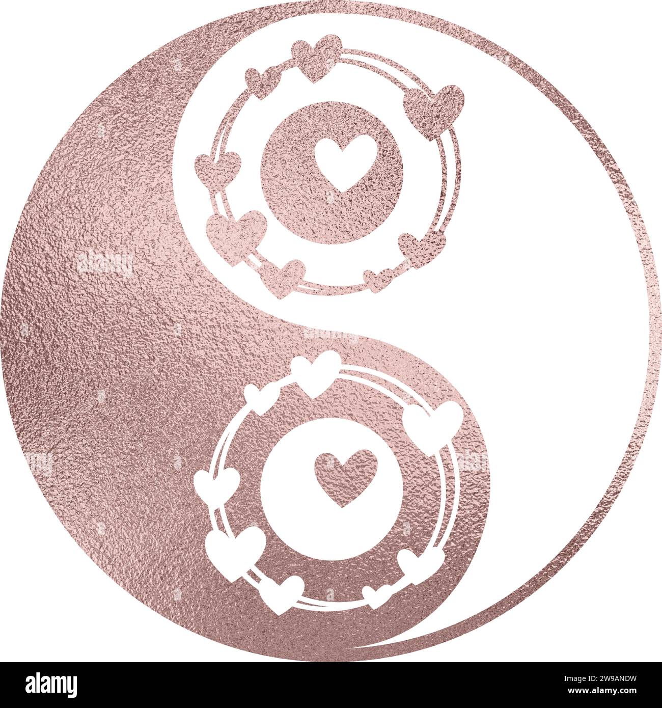 yin yang with heart in rose gold with transparent background Stock ...
