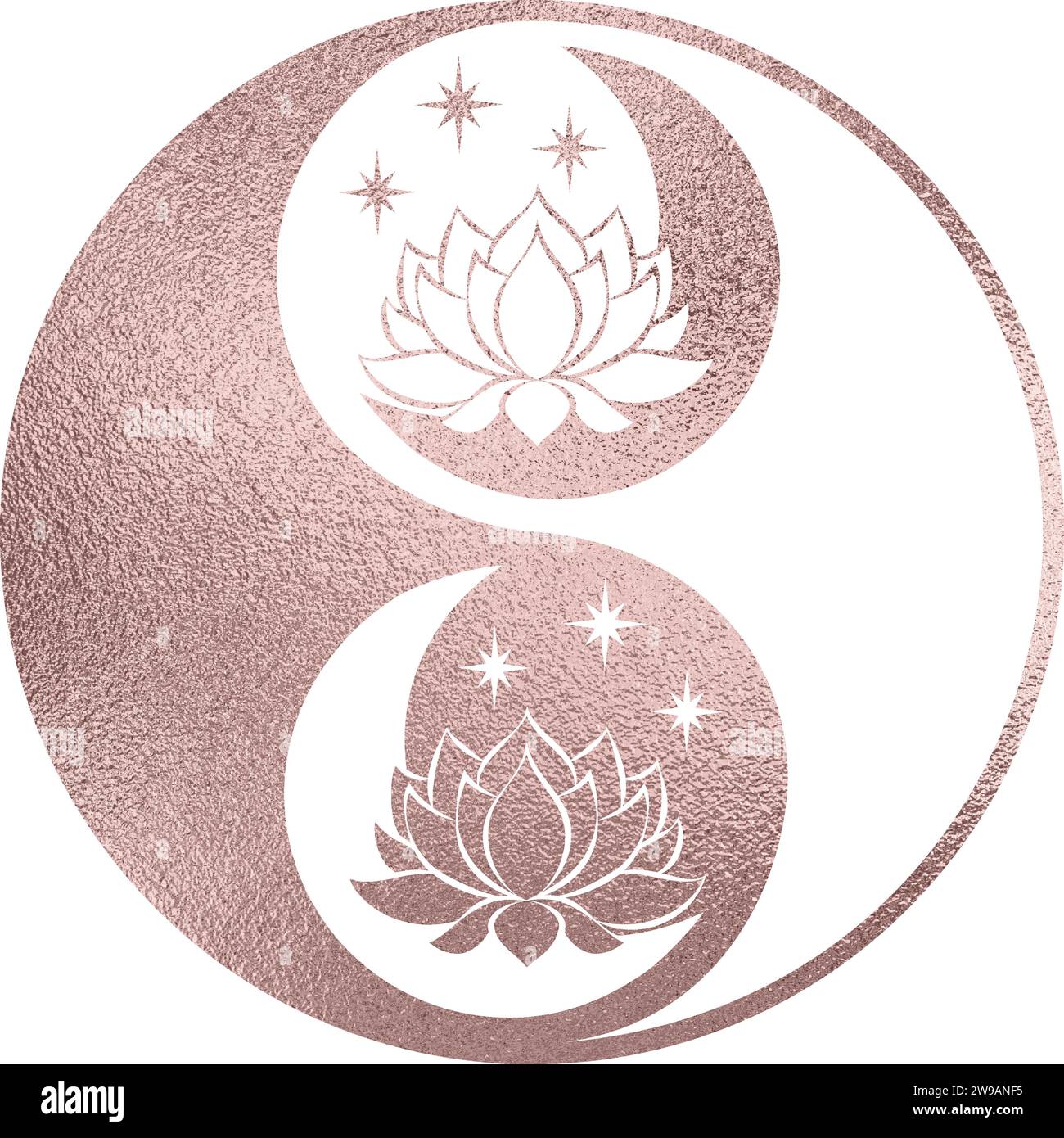 yin yang with lotus flower in rose gold with transparent background