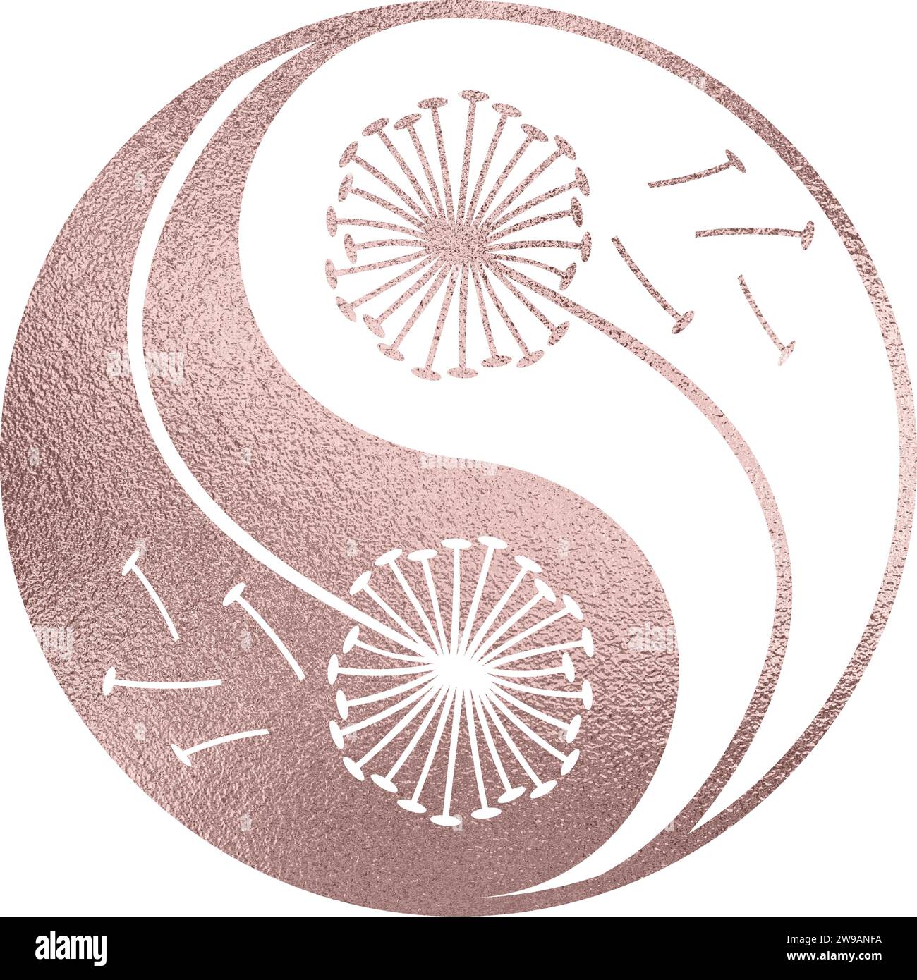 yin yang with dandelion in rose gold with transparent background Stock ...