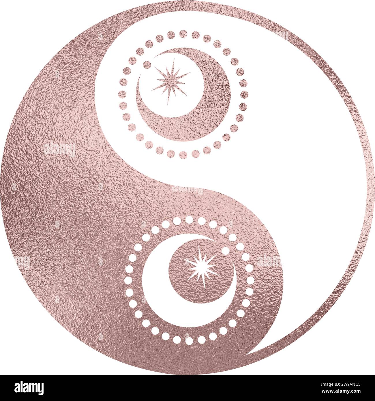 yin yang with moon and stars in rose gold with transparent background ...