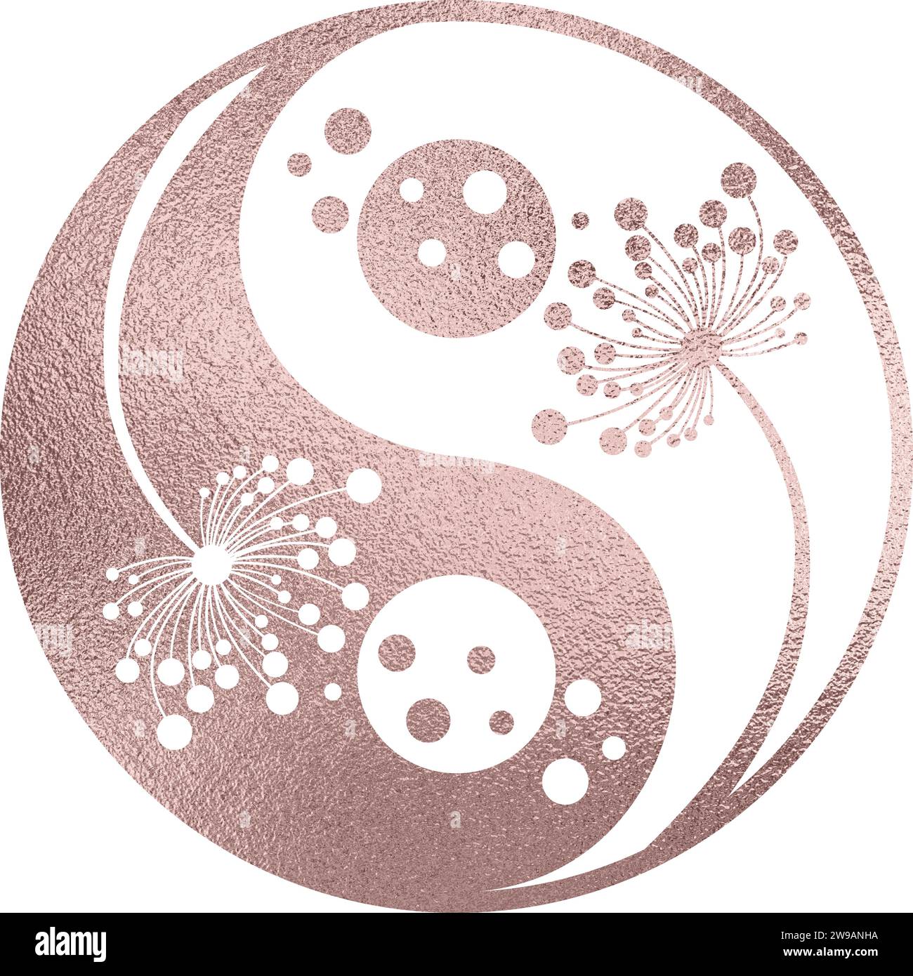 yin yang with dandelion in rose gold with transparent background Stock ...