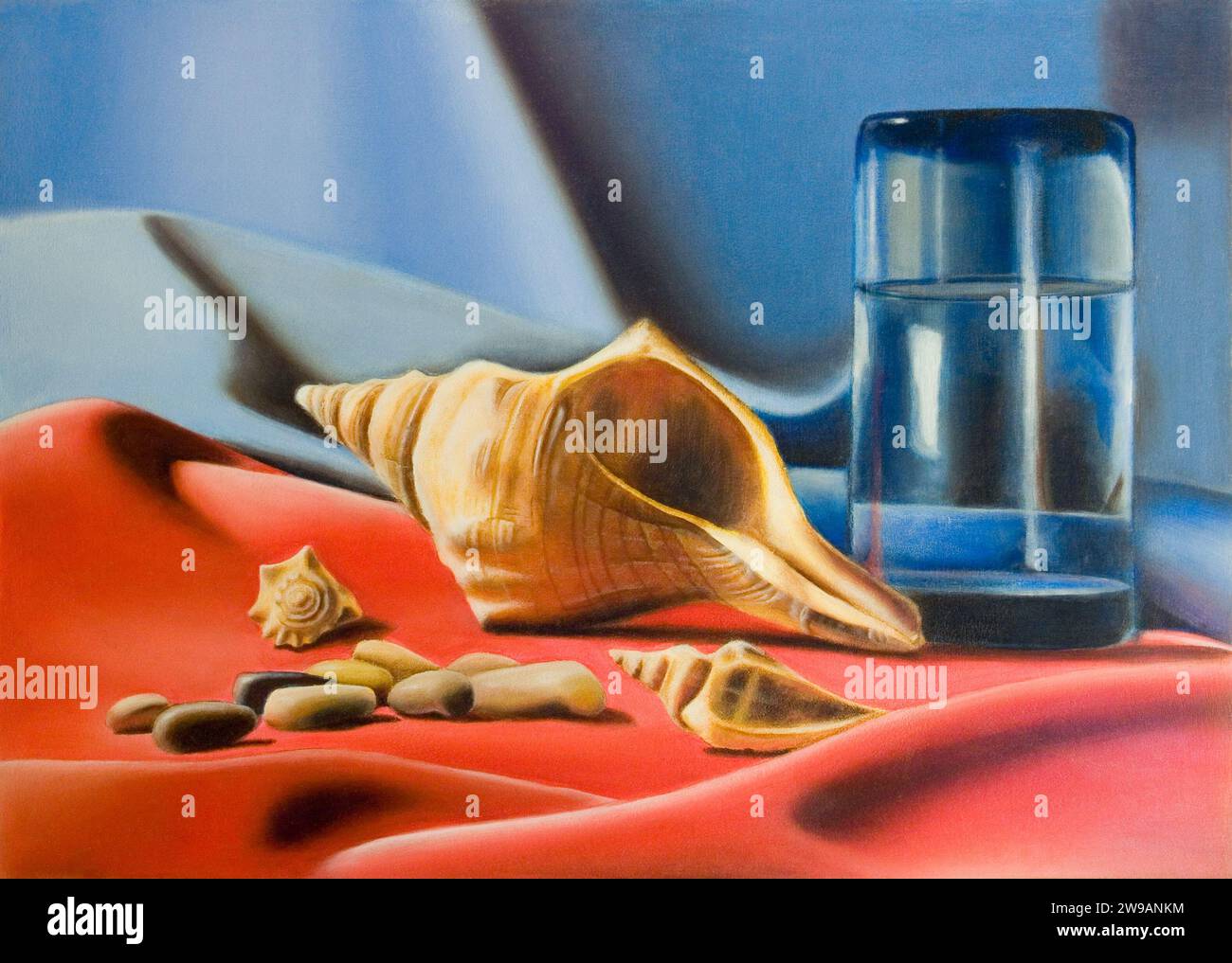 Composition With Shells Sea shells and a water glass composition. Hand painted illustration ...