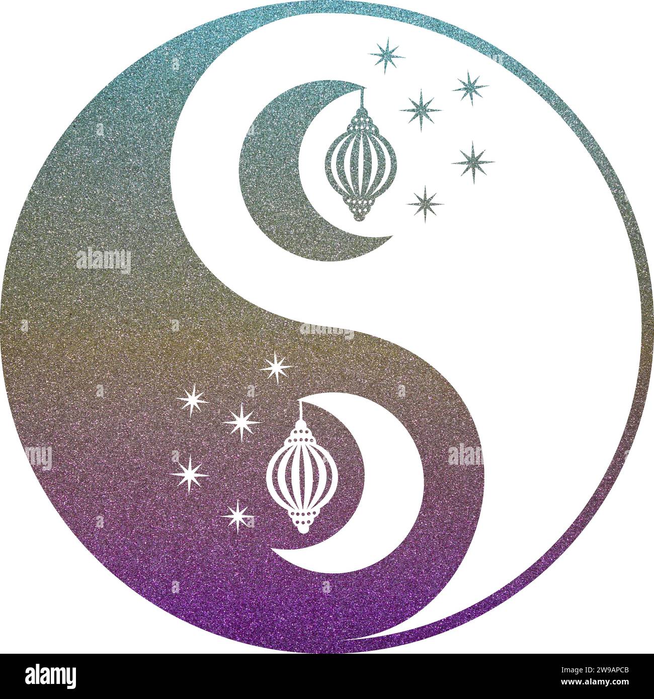 yin yang with moon and stars in glittering gradient with transparent ...