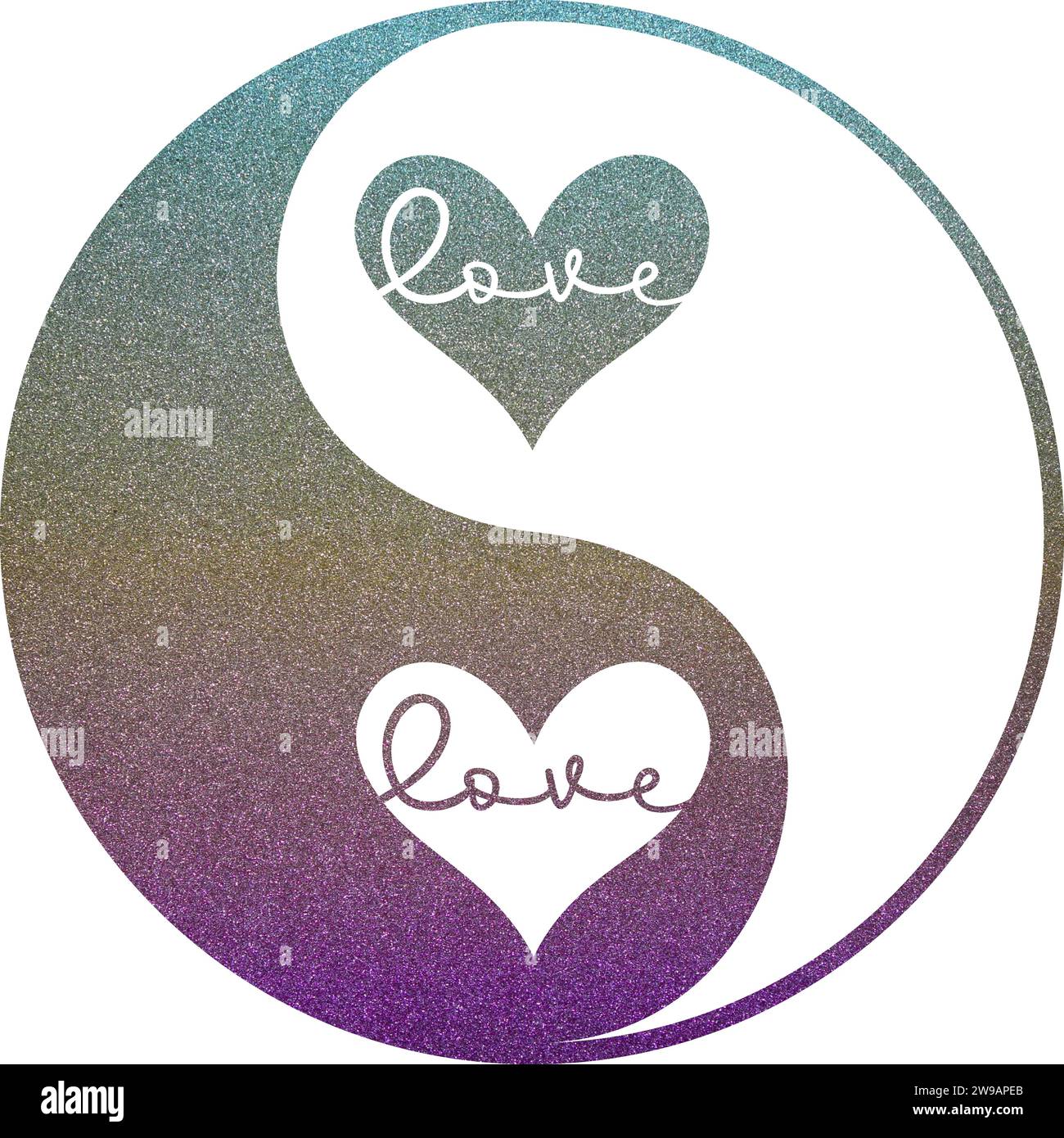 yin yang with heart in glittering gradient with transparent background ...