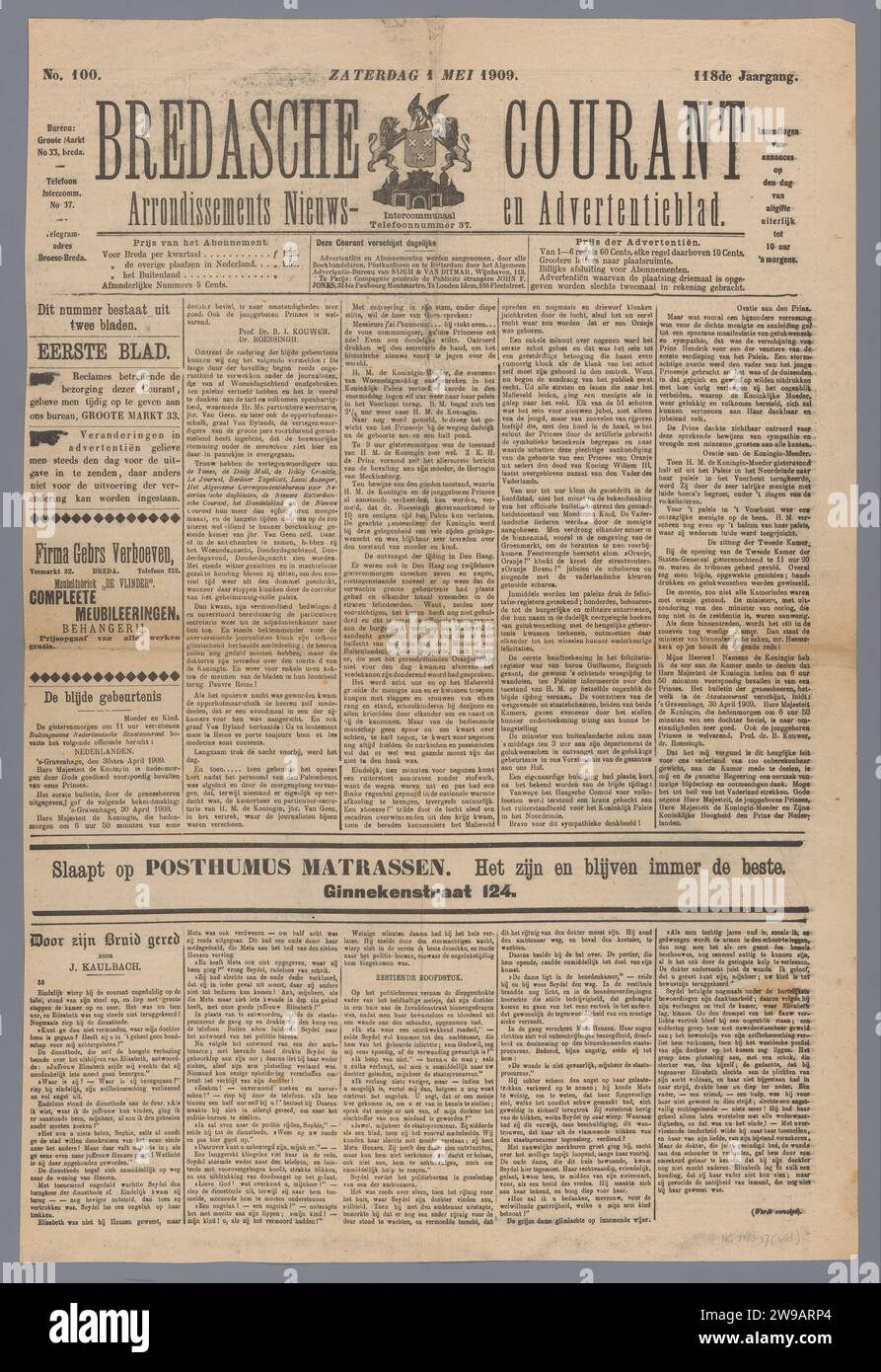 Bredasche Courant, Bredasche Courant, 1909 Newspaper no. 100 of the