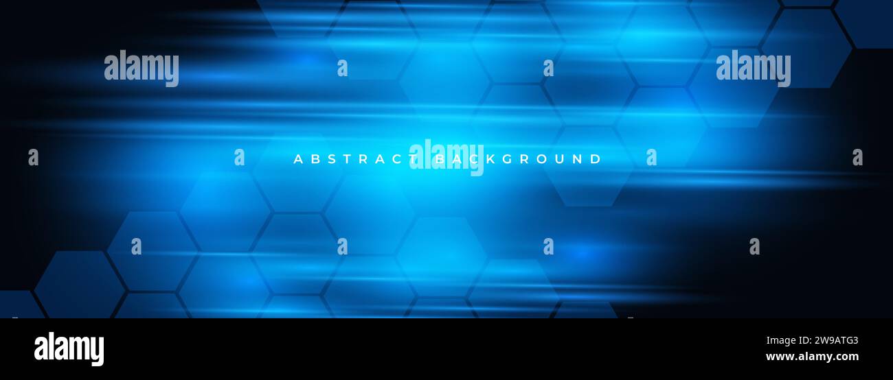 Dark hexagon gaming abstract wide vector background with blue colored ...