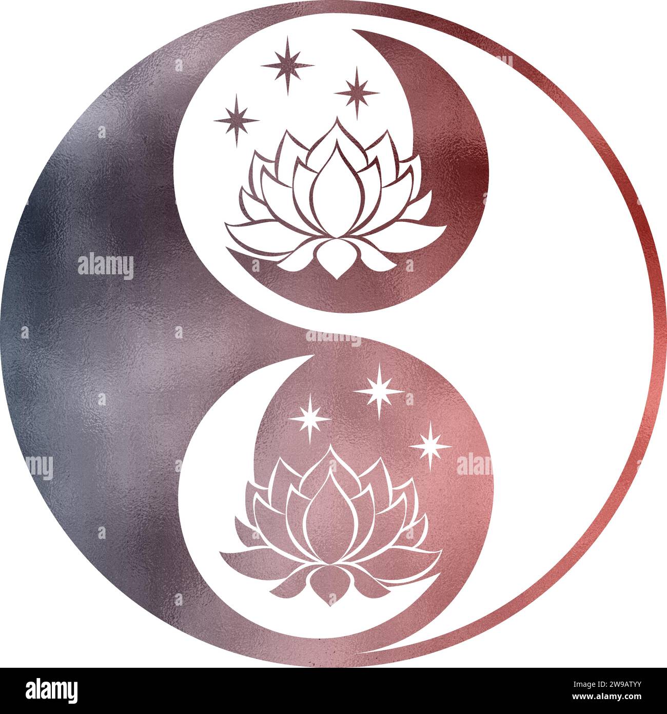 yin yang with lotus flower in rose grau foil texture with transparent