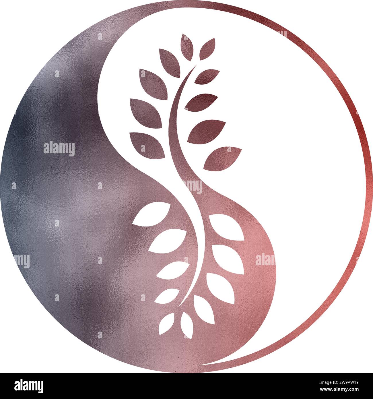 yin yang with plant in rose grau foil texture with transparent ...