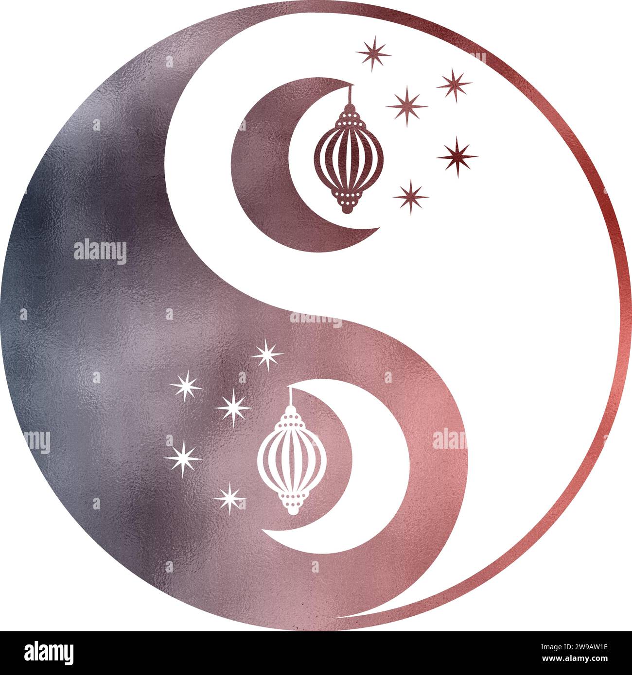 yin yang with moon in rose grau foil texture with transparent ...