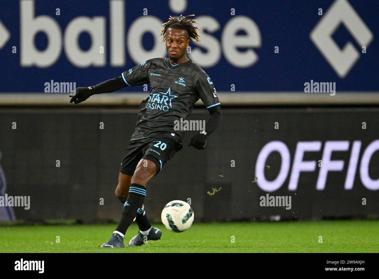 Hamza Mendyl (20) of OHL pictured during the Jupiler Pro League season 2023 - 2024 match day 19 between AA Gent and Oud Heverlee Leuven on December 21 , 2023 in Gent, Belgium. (Photo by David Catry / Isosport) Stock Photo