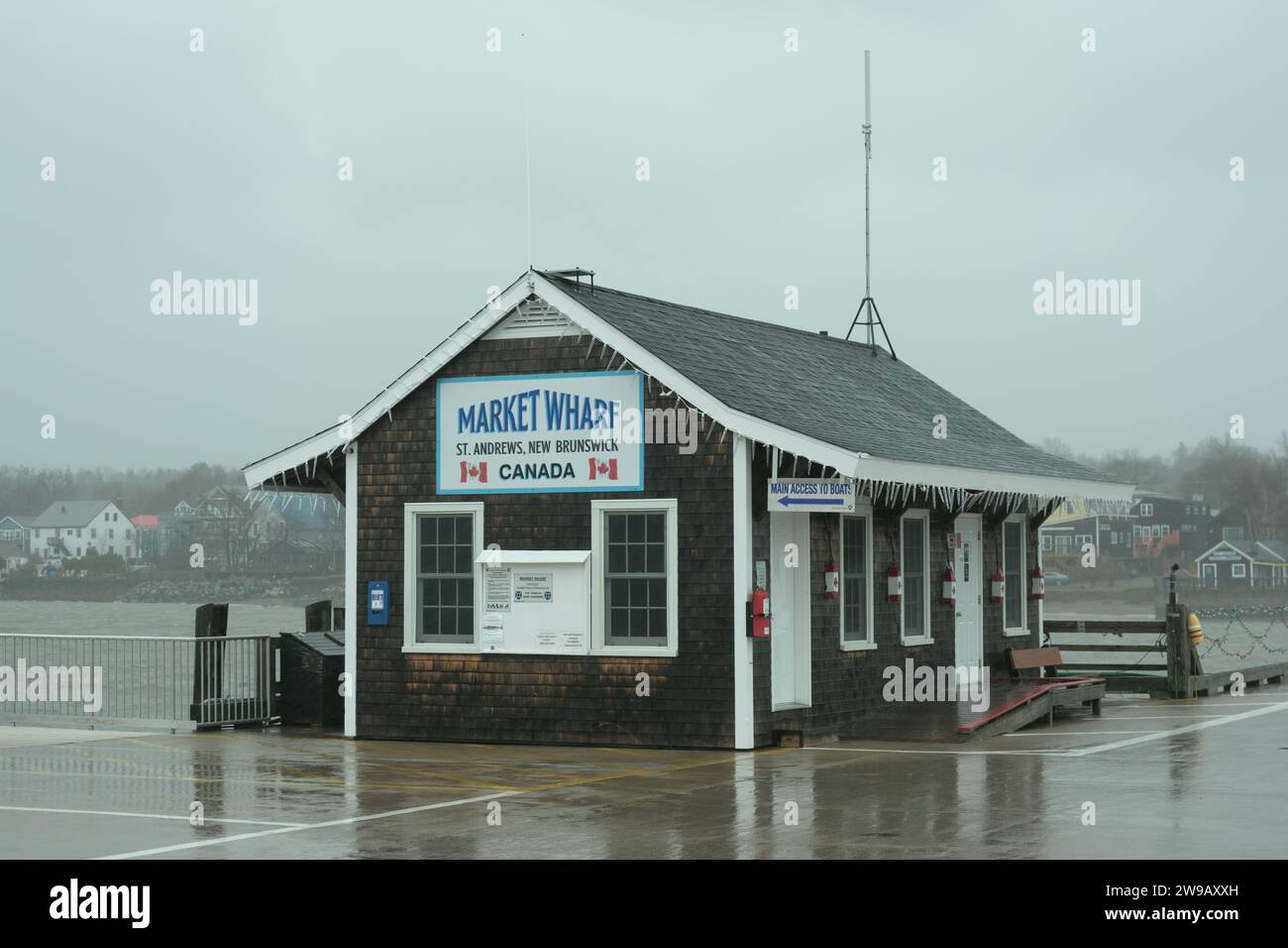 Market Wharf on a rainy day in St. Andrews, New Brunswick, Canada Stock Photo