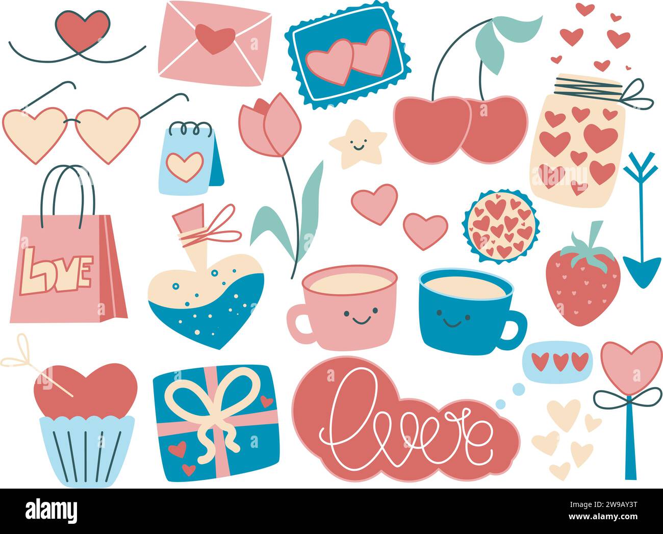 Valentines decorations vector set. Valentine day decoration of cupid,  gifts, letter, and hearts element for valentine collection isolated in  white Stock Vector Image & Art - Alamy
