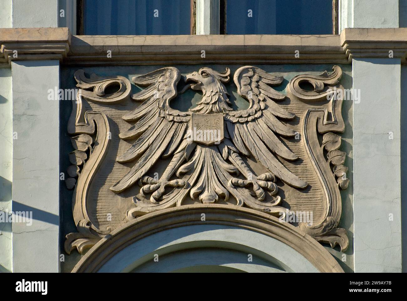 Carving of eagle at Art Nouveau building at Ruska Street in Wrocław, Lower Silesia region, Poland Stock Photo