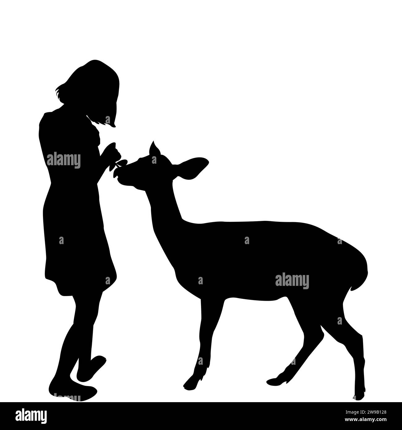 Silhouette of a girl feeding a deer Stock Vector