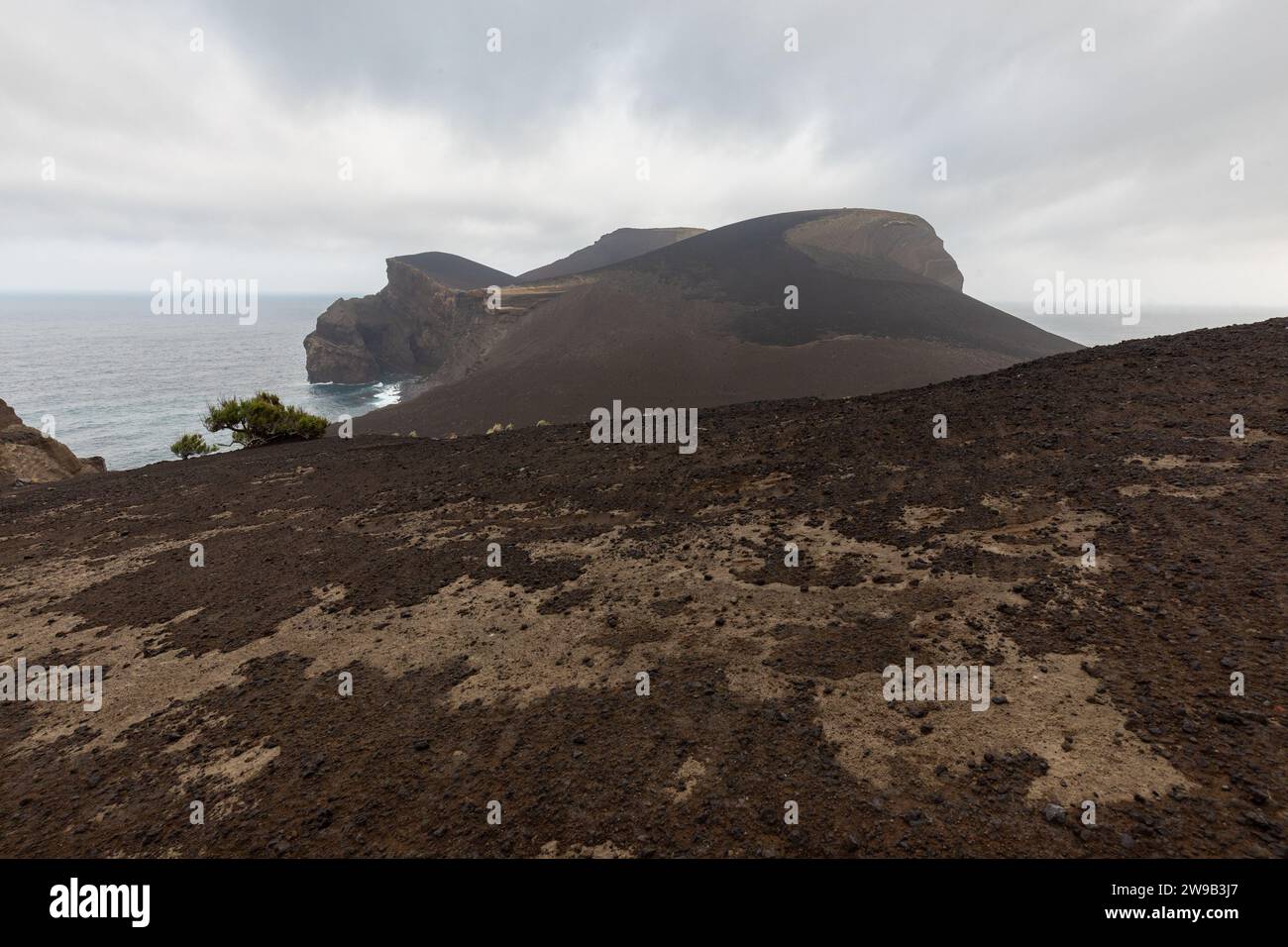 Landscape of new peninsula of Ponta dos Capelinhos, Faial Island, Azores, Portugal Stock Photo