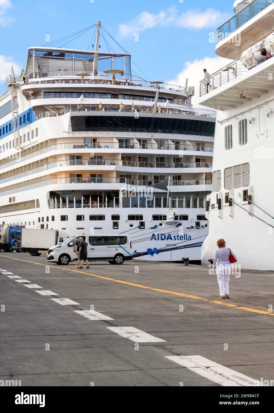 Aida Stella cruise ship docked at Muelle Sur, Santa Cruz de Tenerife, Canary Islands, Spain Stock Photo