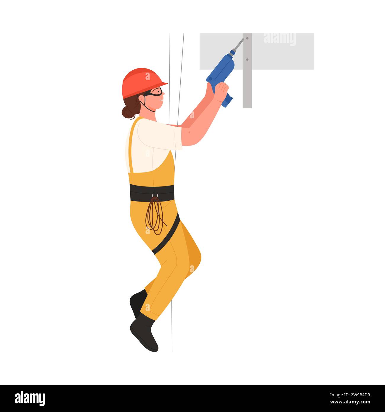 Industrial construction climber. Building renovation worker at height cartoon vector illustration Stock Vector