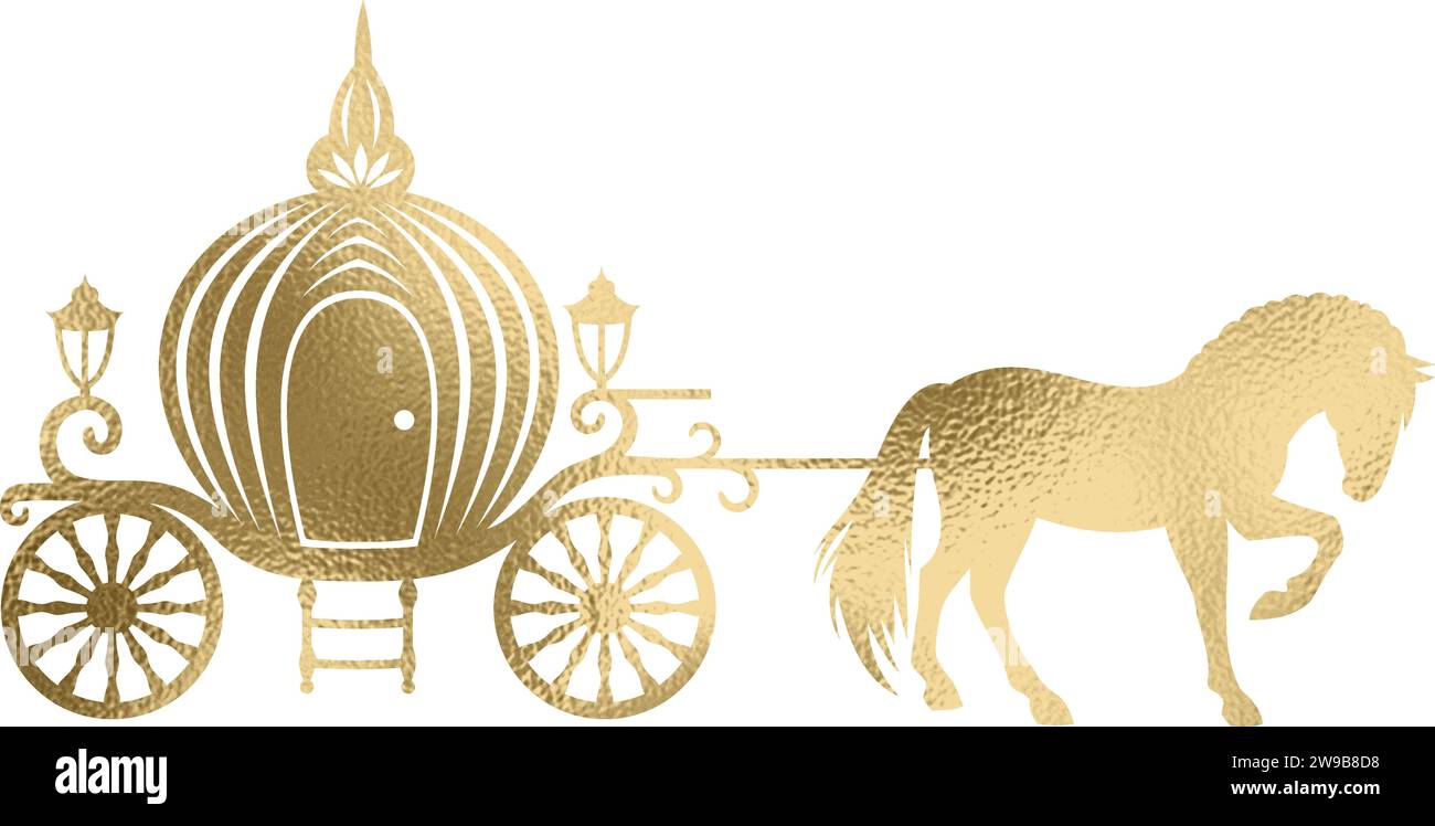 Carriage with horse in gold with transparent background Stock Vector
