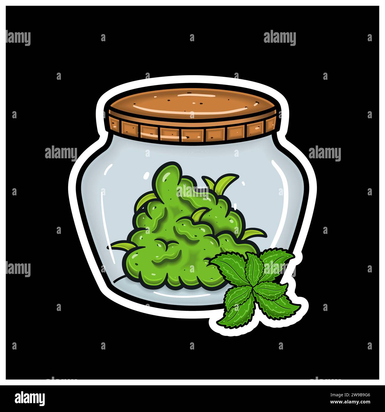 Mint Flavor With Cartoon Mascot of Weed Bud On Jar. For Sticker and
