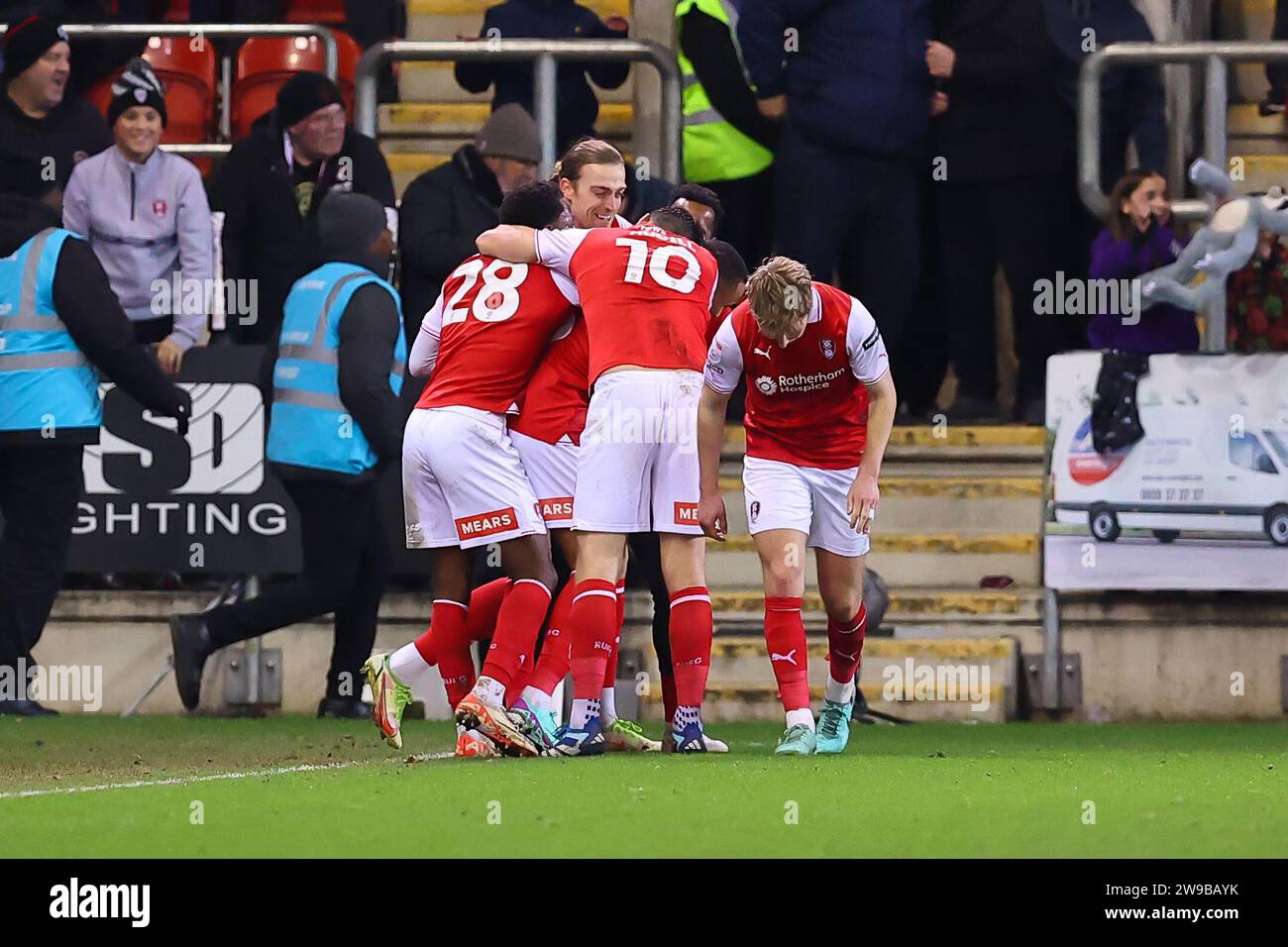 Cohen Bramall 3 of Rotherham United celebrates his goal during the Sky