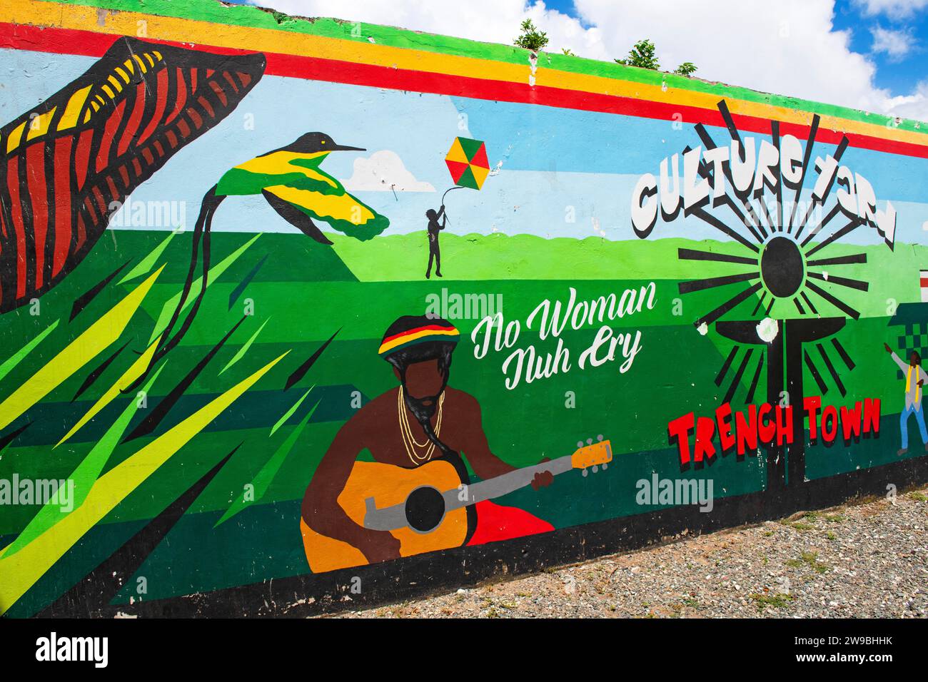 No Woman No Cry, mural in the Culture Yard Museum, Trench Town, Kingston, Jamaica, Central America Stock Photo