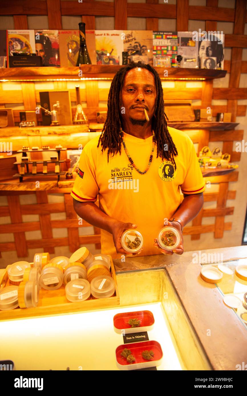 Herb Shop sells cannabis at the Bob Marley Museum, Kingston, Jamaica