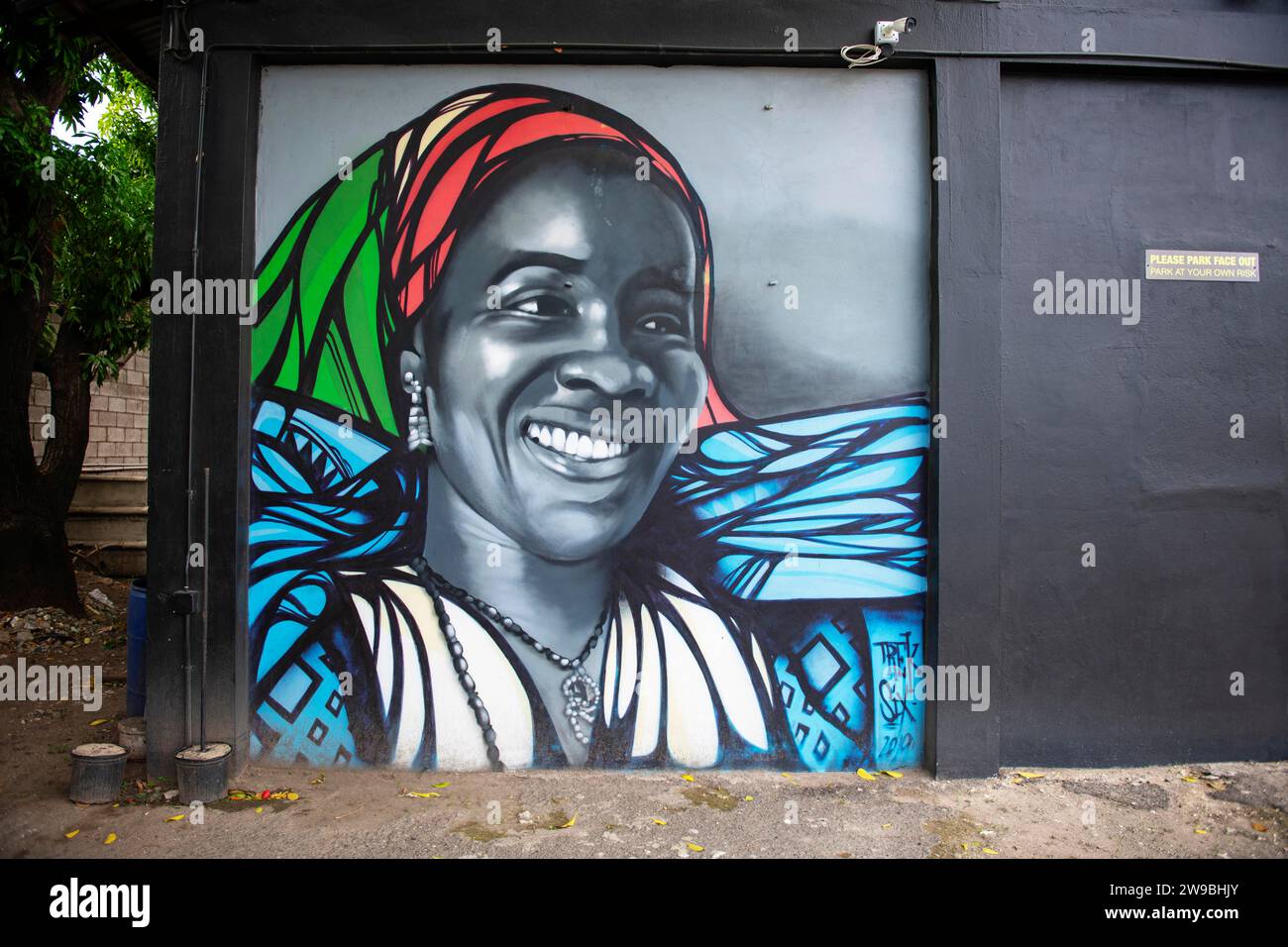 Rita Marley mural, Tuff Gong music studio, Kingston, Jamaica, Central America Stock Photo