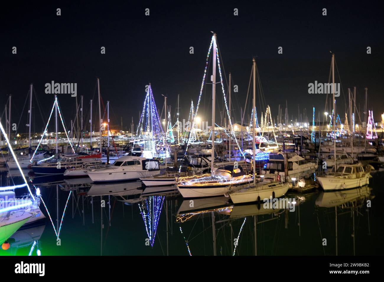 royal marina with lights switched on,ramsgate town,east kent,uk december 26th 2023 Stock Photo
