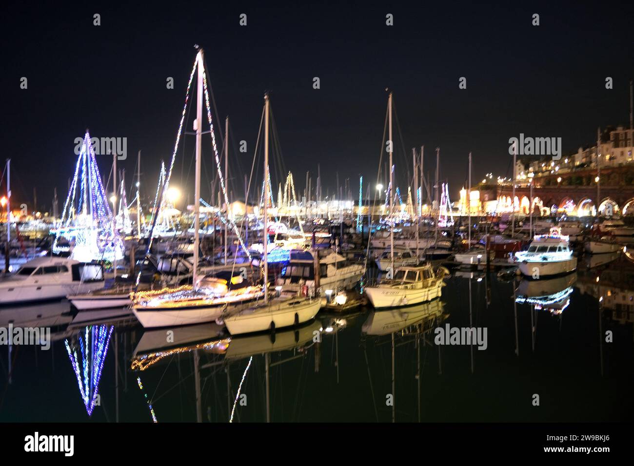 royal marina with lights switched on,ramsgate town,east kent,uk december 26th 2023 Stock Photo