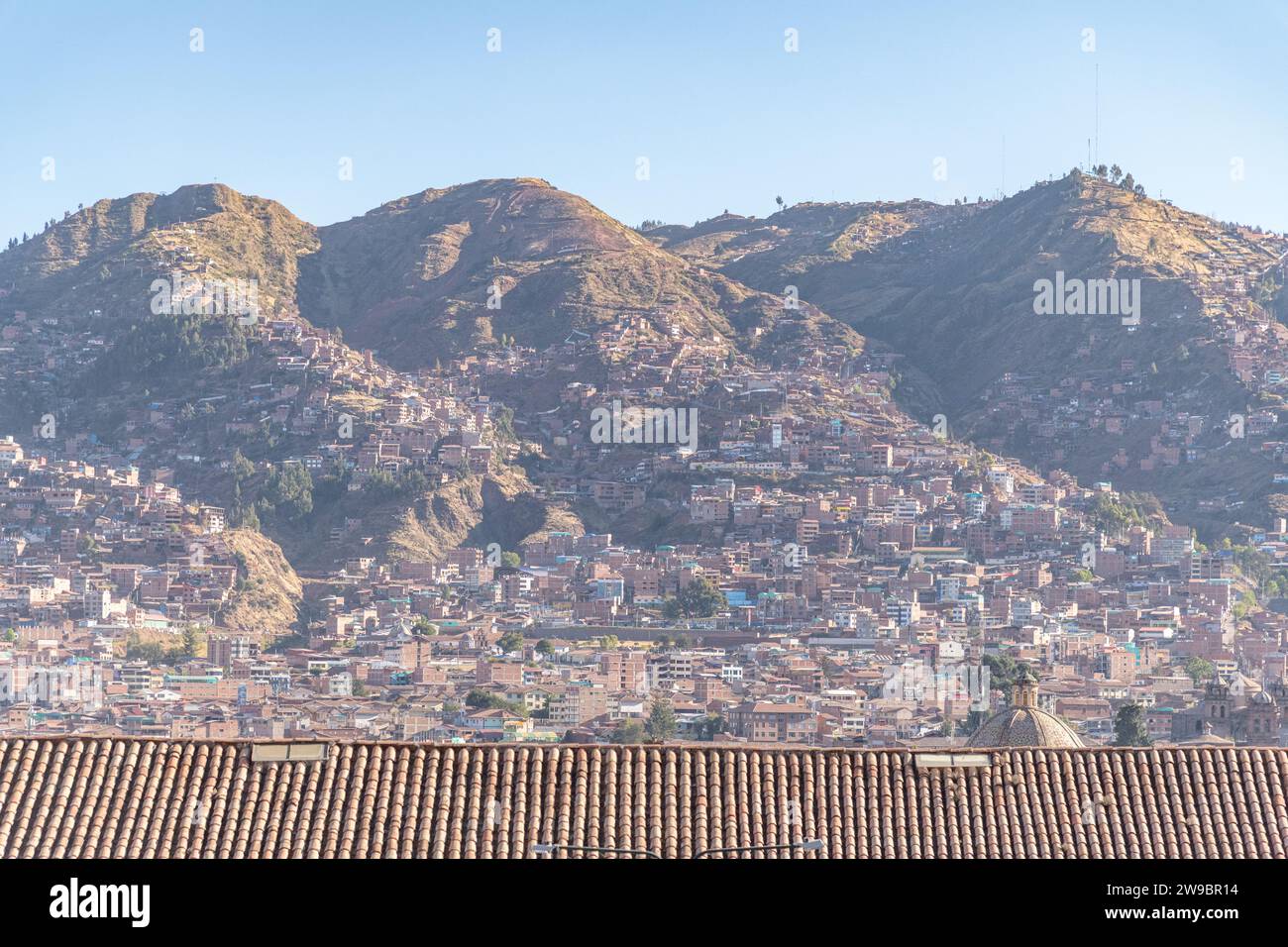 A few of buildings on the hillside mountain of Cusco, Peru Stock Photo