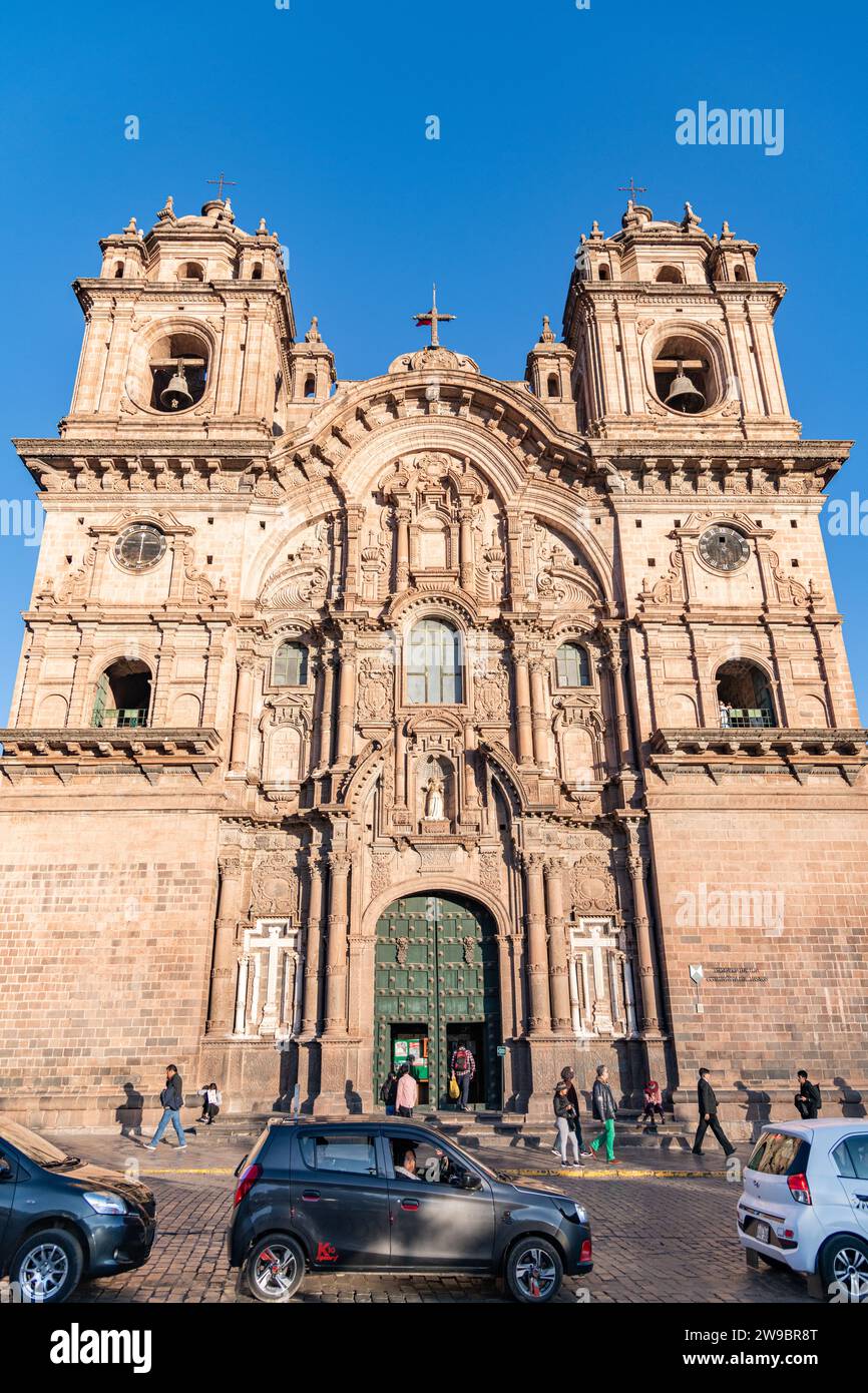 The front facade of the Church of the Society of Jesus at Plaza de Armas square in Cusco, Peru Stock Photo