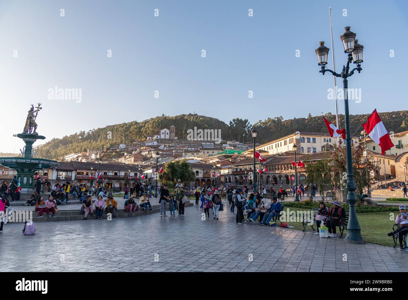 People at Plaza de Armas in the historic center of Cusco, Peru Stock Photo