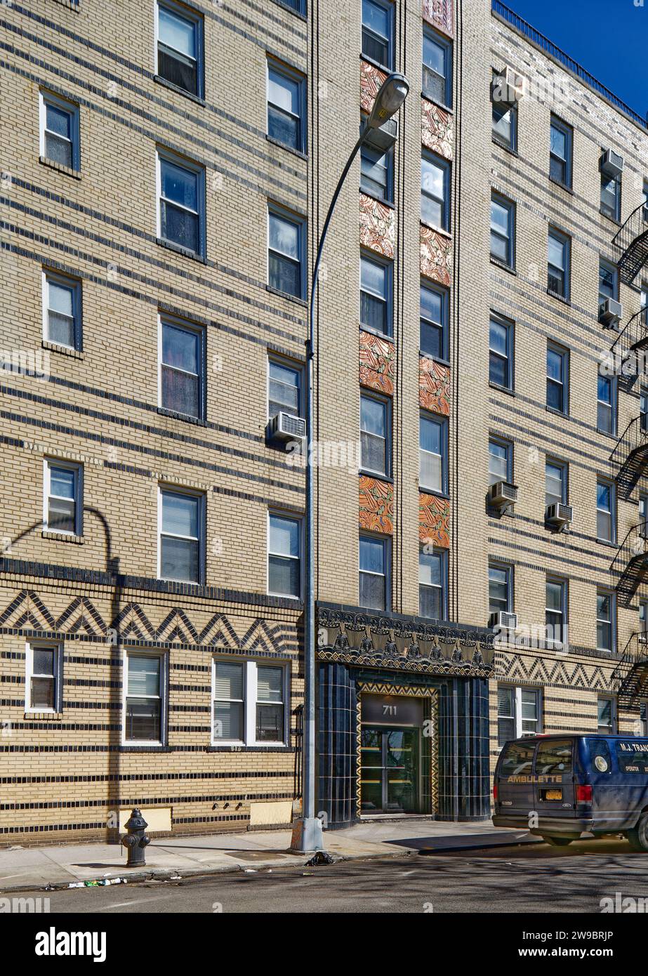 711 Brightwater Court, an Art Deco apartment building detailed in