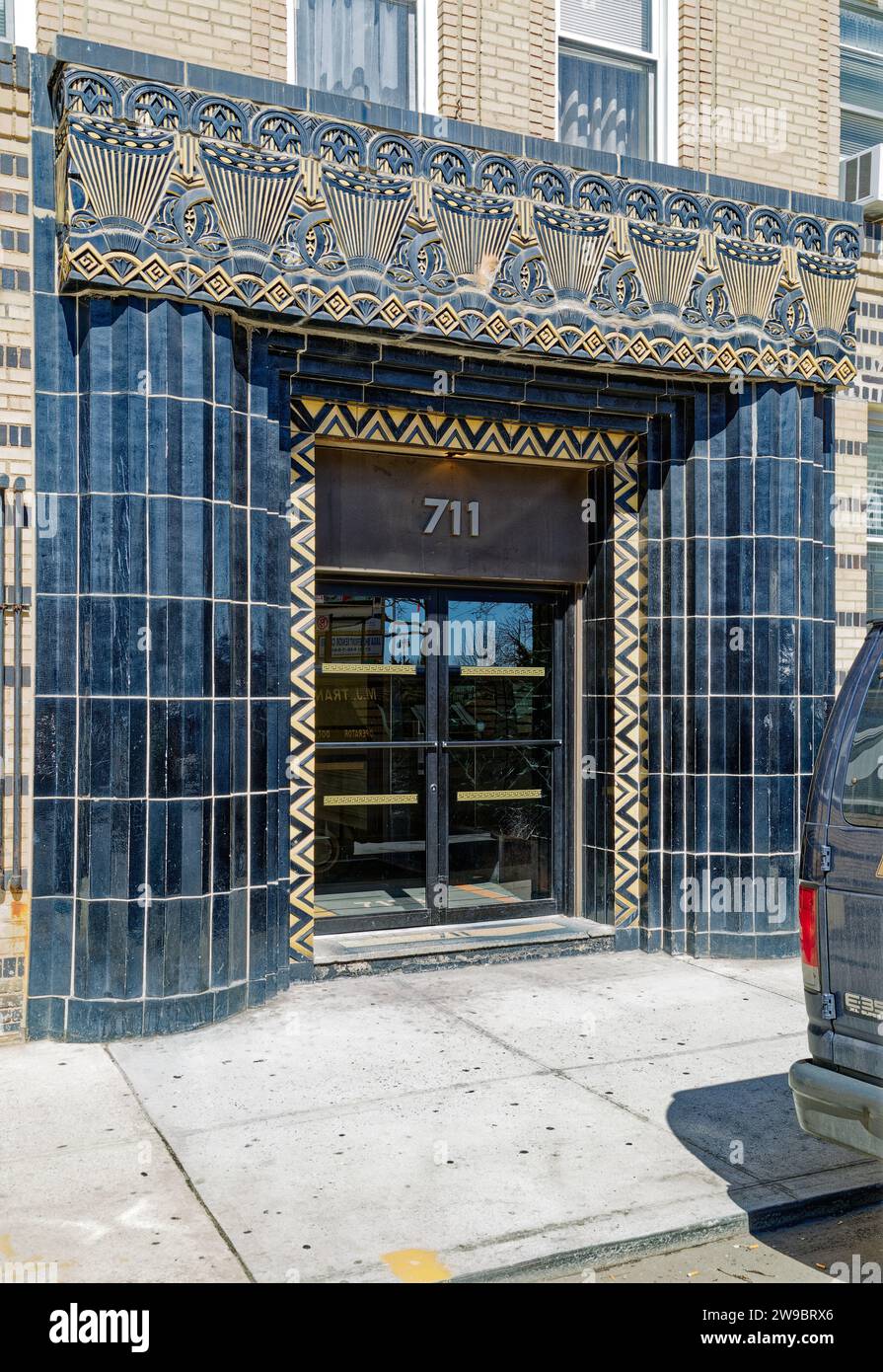 711 Brightwater Court, an Art Deco apartment building detailed in