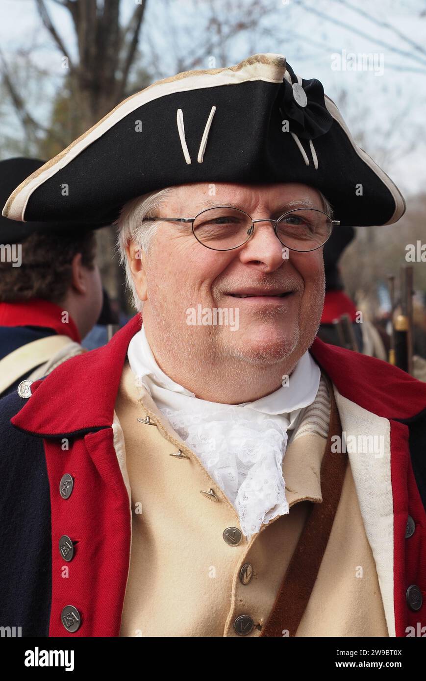 The reenactment of Washington crossing the Delaware River is done every year on Christmas Day. Stock Photo