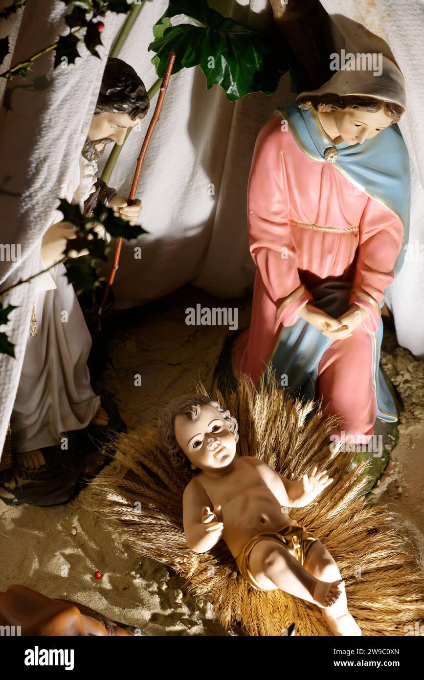 Christmas nativity scene in the NotreDame de Tulle Catholic Cathedral