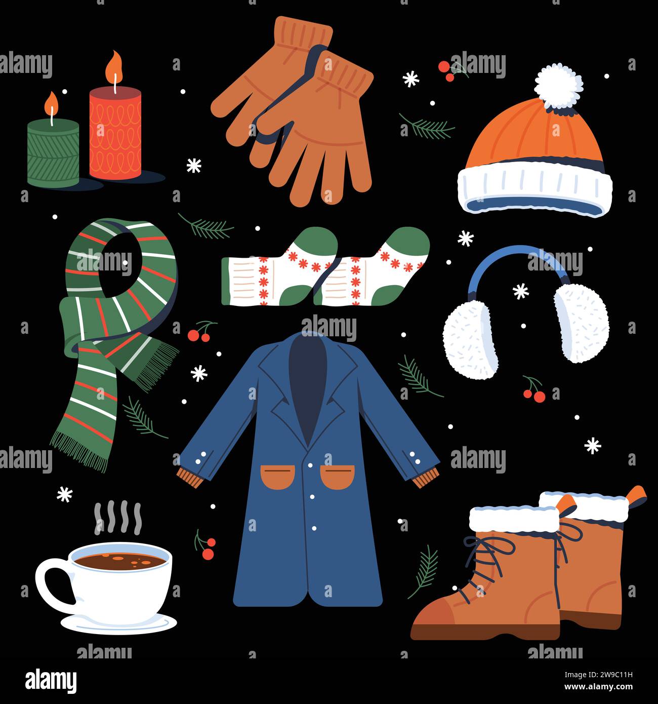 flat elements collection wintertime season design vector illustration Stock Vector
