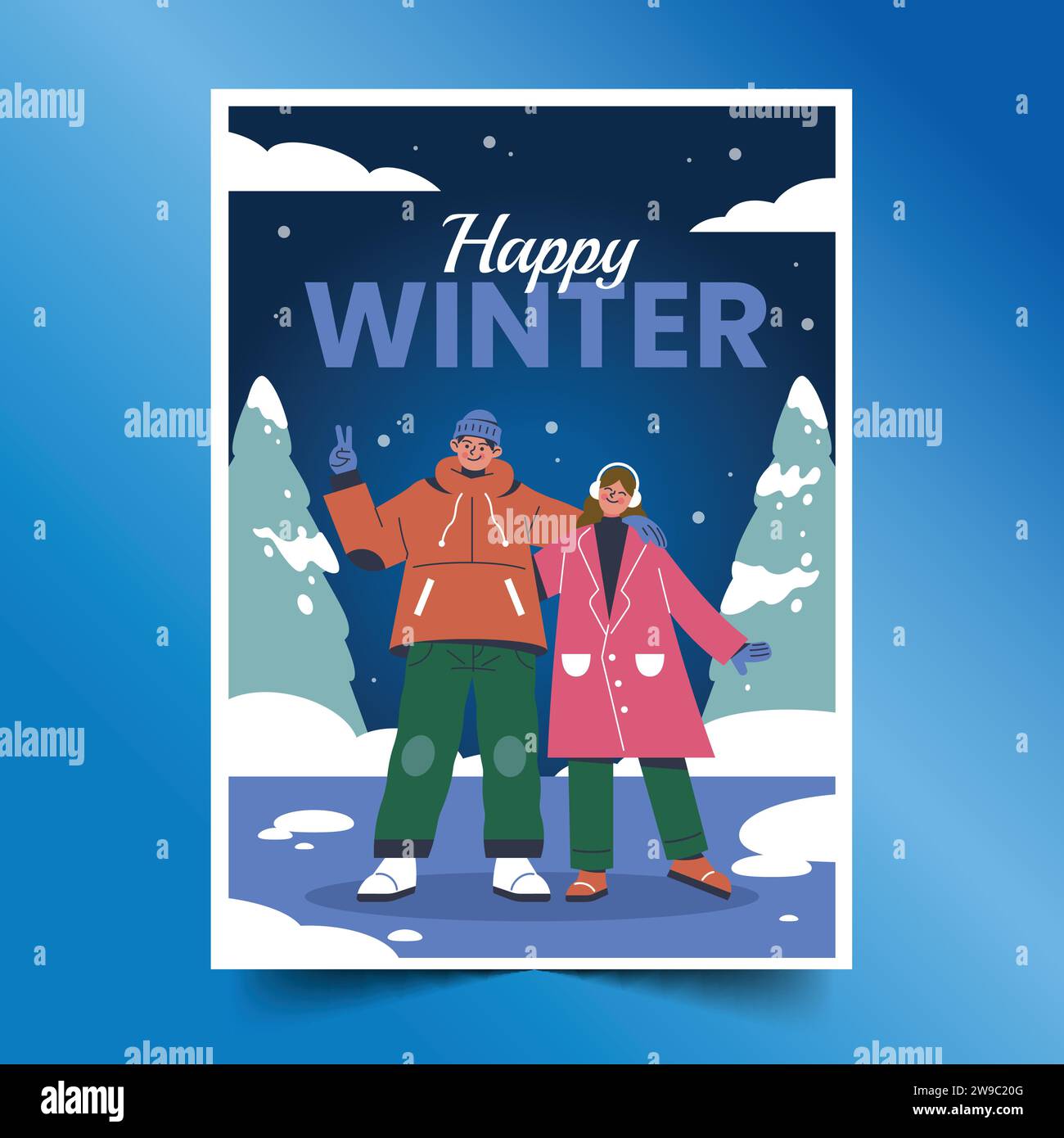 flat greeting cards collection wintertime season design vector ...