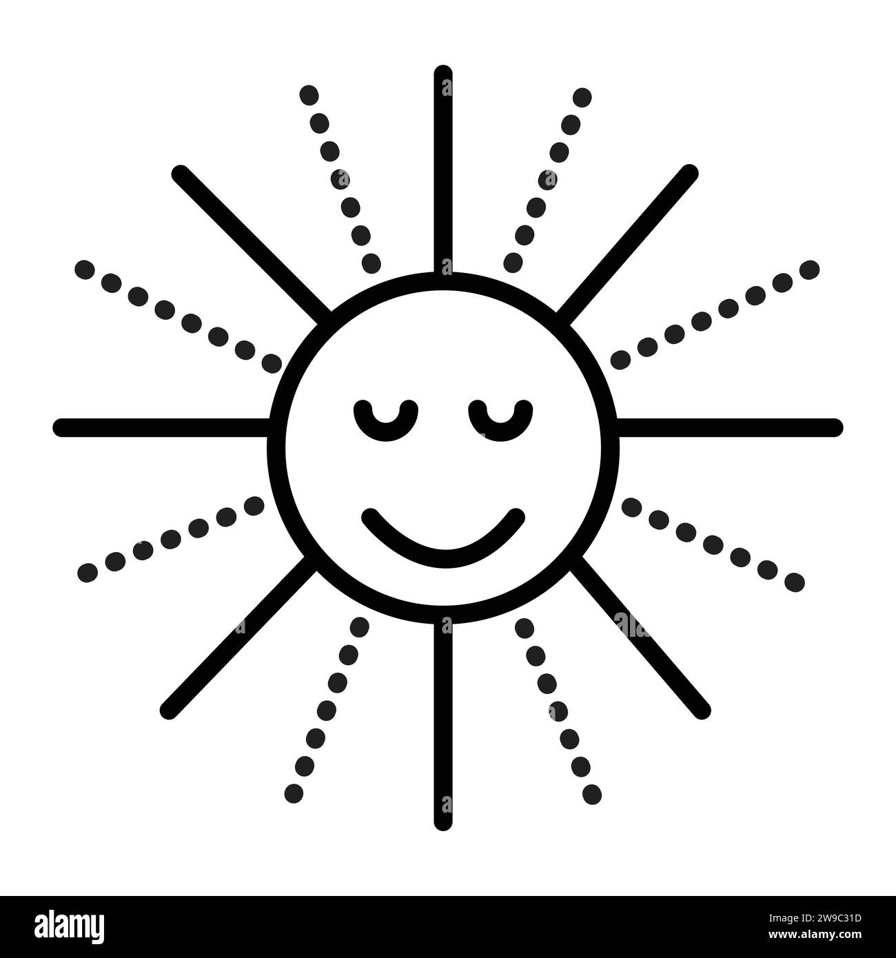 Cute sun, sign of summer season, black line vector illustration Stock