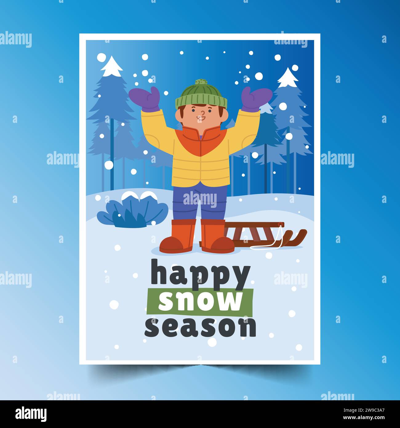 flat greeting cards collection winter season design vector illustration ...