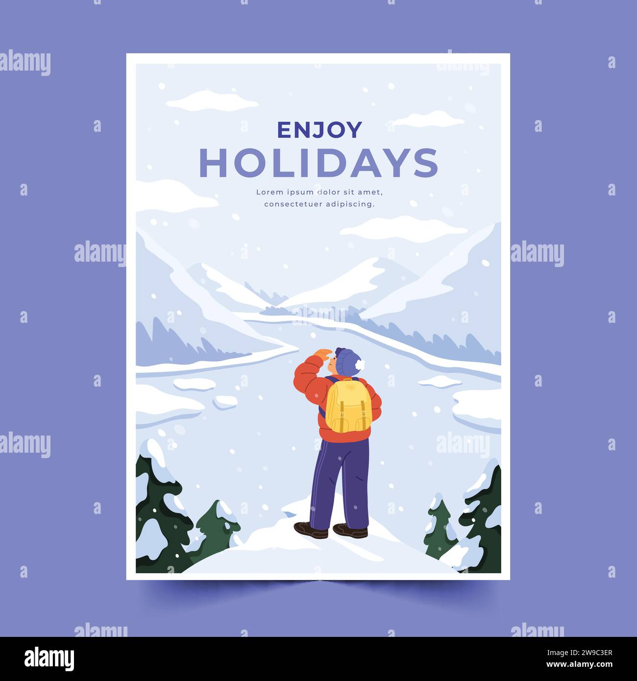 flat greeting cards collection winter season design vector illustration ...
