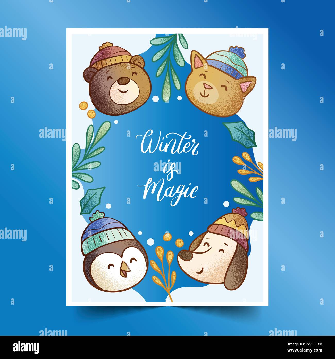 hand drawn greeting cards collection wintertime season design vector ...