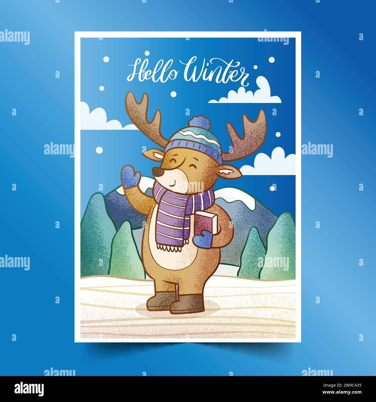 hand drawn greeting cards collection wintertime season design vector ...