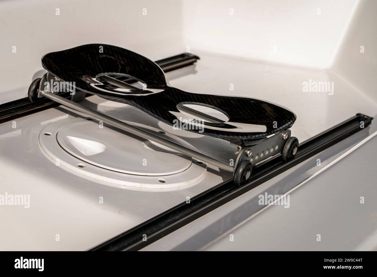 sliding seat of a coastal rowing shell - watersport concept Stock Photo ...