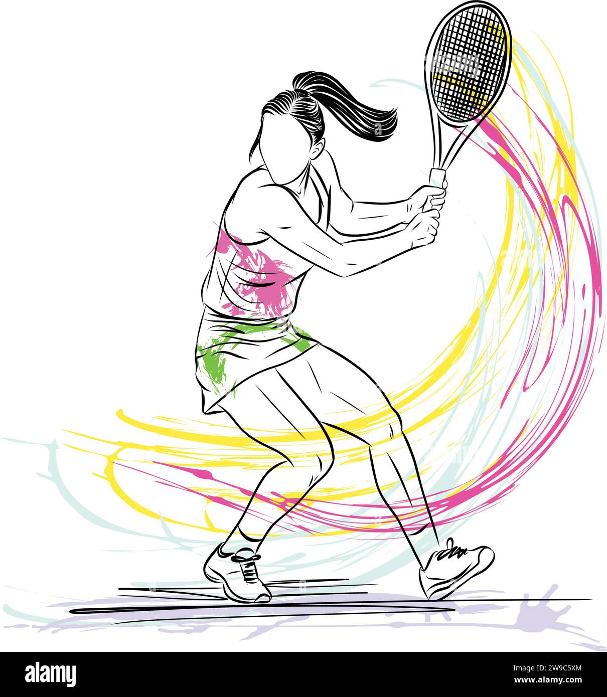 Tennis player hitting a serve. Young tennis player about to hit the